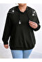 Plus Size Black Pearl Embellished Pullover Hoodie - 4