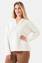 10829Ts Ecru Soft Textured Polo Collar Knitwear - 3