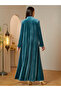 Elegant Green Velvet Embroidered Maxi Jalabiya Dress - 5