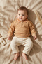 Nora Baby & Kids Pastel Polo Collar Cotton Sweatshirt and Ribbed Trousers Two-Piece Set - Cream and Brown - 3