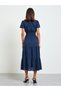 Dark Blue Plain Tiered Midi Dress with Short Sleeves - 5
