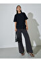 Black Solid Lace Details Short Sleeves Oversized T-Shirt - 2