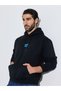 Men Black Minimal Chest Print Relaxed Fit Hoodie