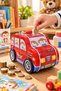 Car Shaped Metal Piggy Bank for Kids Money Saving Box with Lock and Key 9X15 cm Red