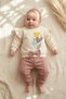 Aria Bloom Baby Girl Ruffle Detailed Heart Patterned Top and Bottom Set - %100 Cotton Dusty Rose & Cream Swea