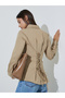Beige Long Sleeve Fitted Shirt with Back Lace-Up Detail