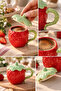 380 ml Strawberry Design Porcelain Mug with Lid – Decorative Coffee and Tea Cup with Green Handle - 5