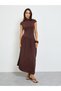 Brown Maxi Dress with Short Sleeves - 3