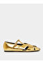 Gold Metallic Woven Ballerina Flats with Ankle Strap - 3