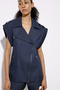Metal Button Detailed Denim Textured Navy Blue Biker Vest - 4