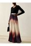 Multi-Color Block Maxi Pleated A-Line Dress with Long Sleeves - 2