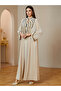 Beige Maxi Jalabiya with Intricate Embroidery for Women - 5