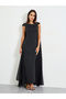 Black Sleeveless Maxi Dress with Cape Detail - 3