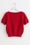 Red Boat Neck Short Sleeve Glittery Hem Lycra Knit Casual Knitwear Sweater 57 60 - 2