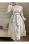 White Floral Maxi Dress with Long Sleeves - 4