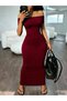 Burgundy Bodycon Off-Shoulder Maxi Dress - 4