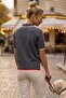 Gray Melange Polo Collar Short Sleeve Half Placket Buttoned Dog Appliqué Long Back Knitwear Sweater 58 60 - 8