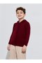 Boys Red Hooded Zip-Up Knit Sweater - 3
