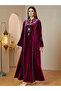 Velvet Embroidered Maxi Jalabiya Dress - Red - 6
