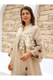 Beige Maxi Jalabiya with Sequin and Print Embellishments - 6