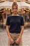 Navy Blue Boat Neck Short Sleeve Glittery Hem Lycra Knit Casual Knitwear Sweater 57 60 - 3