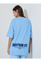 Blue Slogan Print Short Sleeves Oversized T-Shirt
