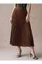 Brown Flowy Pleated Midi Skirt - 6