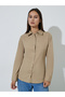 Beige Long Sleeve Fitted Shirt with Back Lace-Up Detail - 4