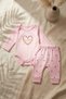 Baby Girl 100% Cotton Heart Pink Patterned 2-Piece Set - Long Sleeve Bodysuit and Stretchy Pants Set - 2