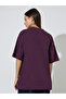 Purple Tonal Embroidery V Neck Oversized T-Shirt - 4