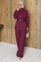 Belted Snap Detail Plum Double Set - 4