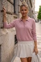 Pastel Pink Shirt Collar Long Sleeve Half Placket Buttoned Casual Knitwear Sweater 57 60 - 3