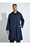 Navy Blue Solid Regular Fit Button-Up Trench Coat - 3