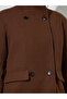 Coffee Brown Regular Fit Double Breasted Belted Wool Like Coat - 4