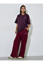 Purple Tonal Embroidery V Neck Oversized T-Shirt - 5