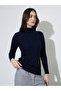 Navy Blue Fitted Turtle Neck Sweater - 3