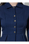 Navy Blue Peplum Shirt with Button Detail - 3
