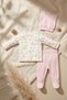 100% Cotton 3-Piece Baby Girl Set - Rabbit Patterned Kimono Top, Pants with Booties, and Eared Beanie Set - 2