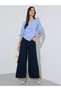 Blue Striped Wrap Top with Button Detail - 2