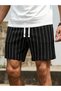 Black Striped Drawstring Waist Shorts - 3