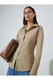 Beige Long Sleeve Fitted Shirt with Back Lace-Up Detail - 3