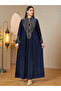 Navy Blue Maxi Jalabiya with Gold and Silver Embroidery - 4