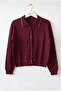 Burgundy Polo Collar Cuffed Sleeves Tie-Up Front Decorative Buttoned Non-Opening Stitched Glittery Knitwear Sweater 60 60 - 2
