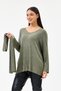 Khaki Italian Self-Line Patterned Oversize Knitted Blouse with Shawl, Sizes 40 - 46 - 3