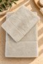 2-Piece Bamboo Towel Set with Jacquard Border & Hammam Set & Personal Set & Dowry Set & Guest Set Dark Beige