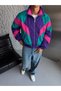 Unisex 80's Retro Color Block Zippered Oversize Raincoat Jacket - 4