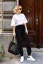 Women's High Waist Knitwear Jogger Pants with Openwork Side Detail - 2