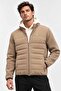Men's Quilted Jacket Beige – Zippered Stand Collar Casual Sports Coat