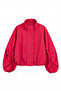 Red Stand Collar Buttoned Raincoat with Drawstring Sleeves - 3