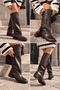 Brown Matte Leather Extra Large Cut Women's Boots 52 cm - 8